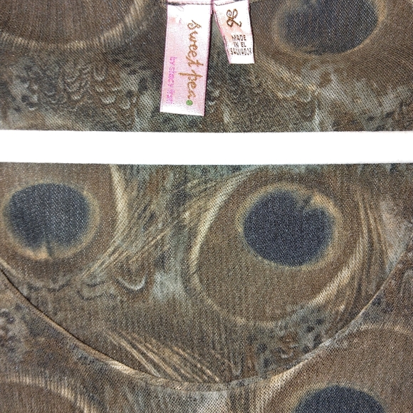 Sweet Pea Stacy Frati Y2K Vtg Nylon Peacock Feather Short Sleeve Top Sz Large - Picture 4 of 6